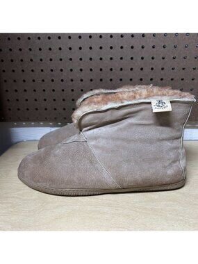 Old Friend Slipper Booties Mens Size 12 Sheepskin Suede Leather Slip On